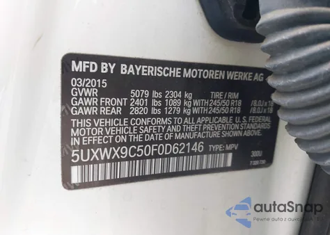 2015 BMW X3 xDrive28I из США, поврежденный, VIN 5UXWX9C50F0D62146